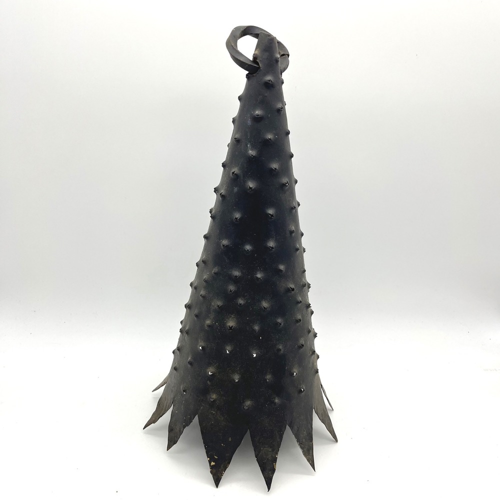 Vintage Brutalist Wrought Iron Spiked Tree Sculpture Black Metal 13.5 Inch